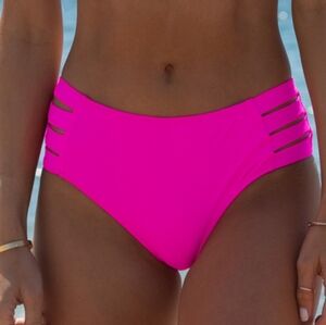 Popvil Women's Solid Color Side Cutout Bikini Bottoms AW5 Hot Pink Size M